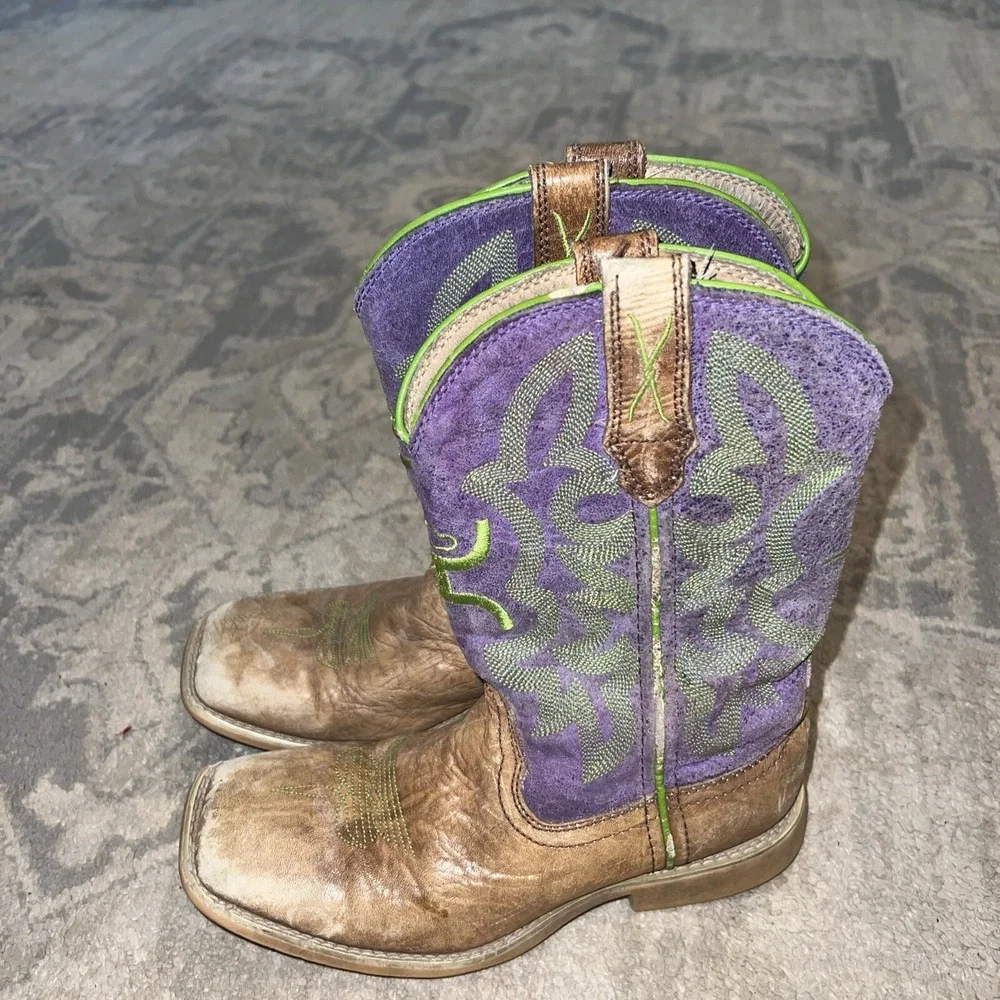 Hooey Western Boots‎ Boys Cowboy Square Logo Light Brown Blue CHY0054 Sz 1